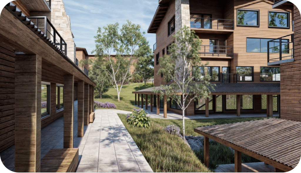 Render del interior del paseo comercial