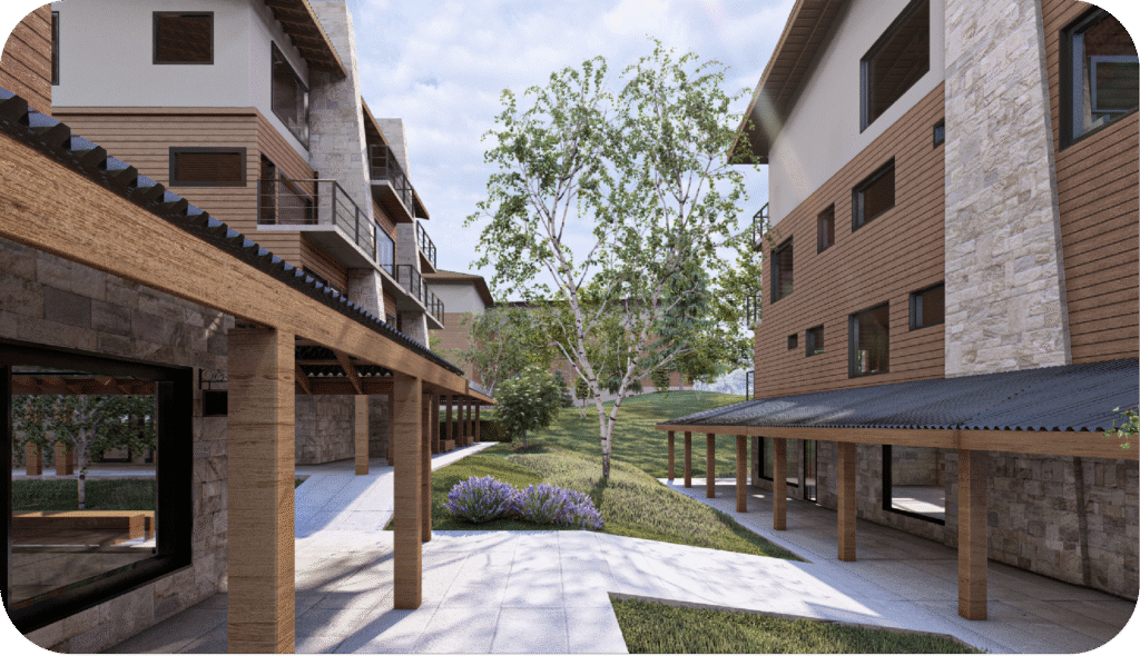 Render vista del interior del paseo comercial