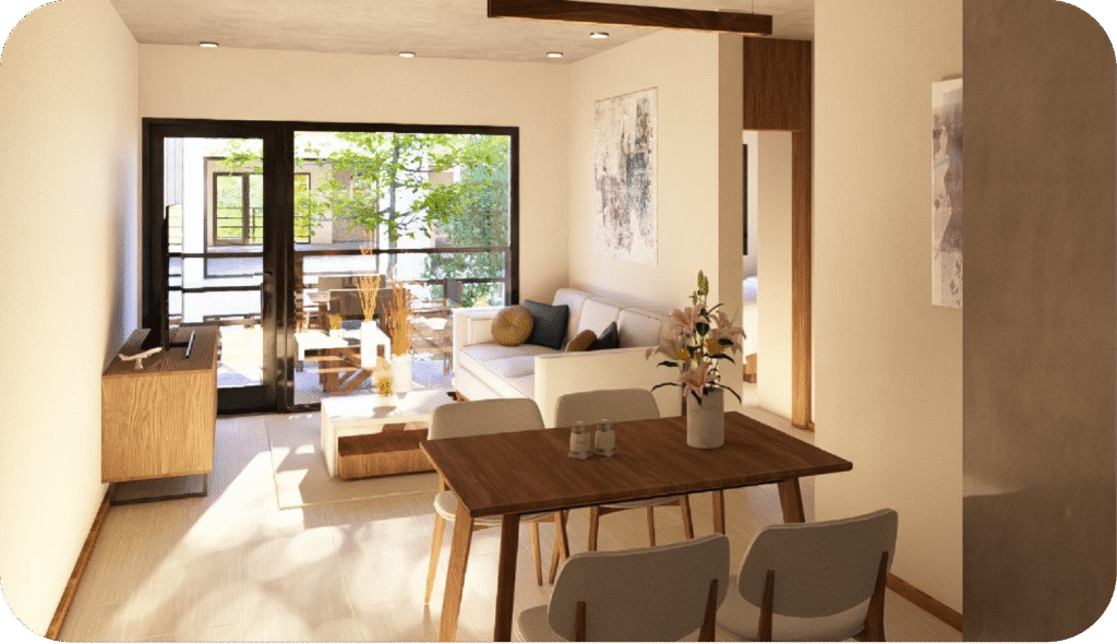 Render interior departamento 2 o 3 ambientes